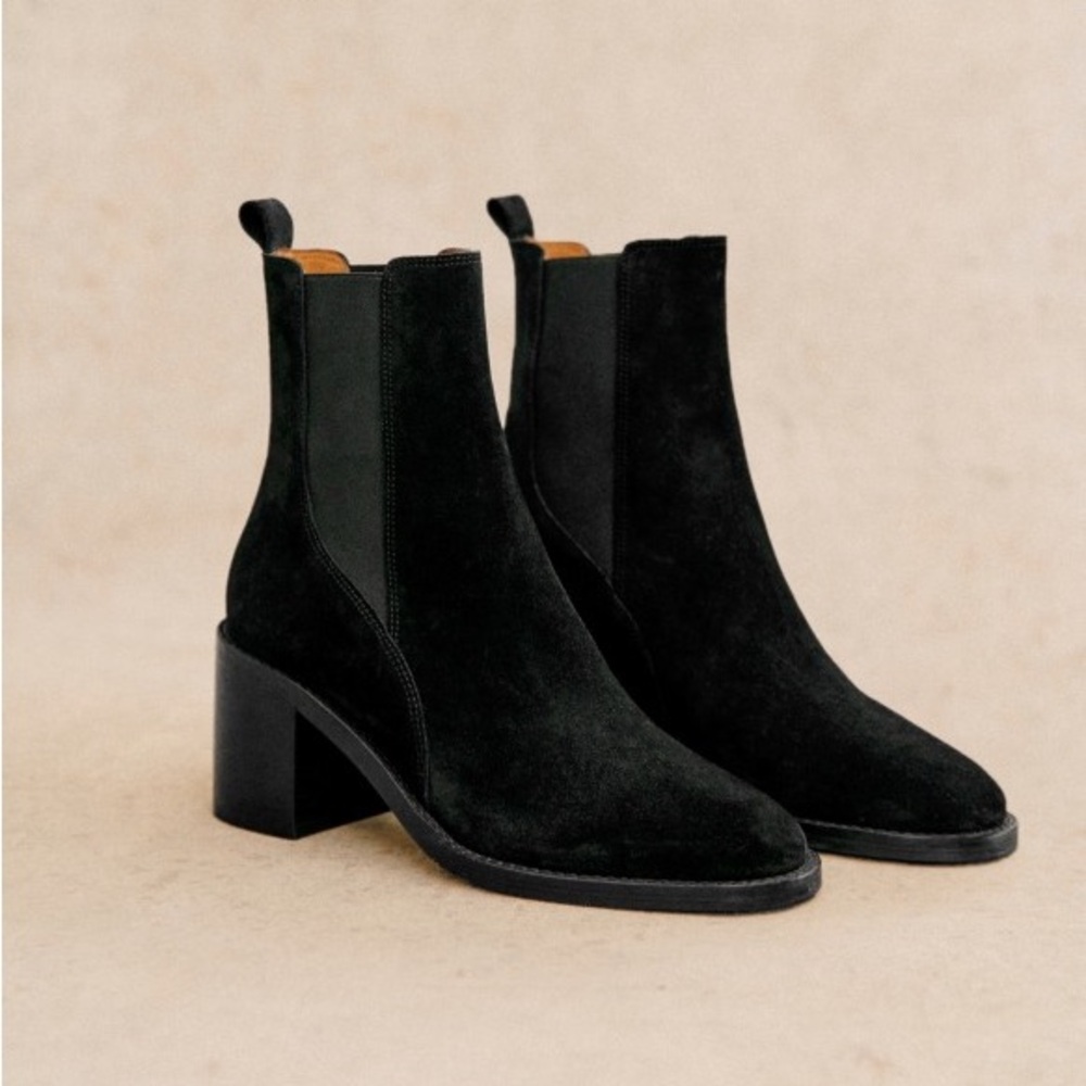 Sezane Pippa Black Suede Ankle Boots Sz 42